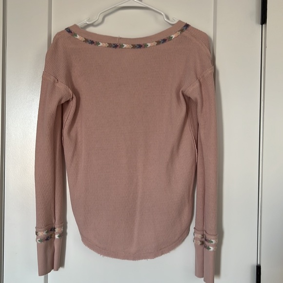 Free People Pink Rainbow Chevron Embroidered Thermal We The Free Henley. SMALL - Picture 6 of 9